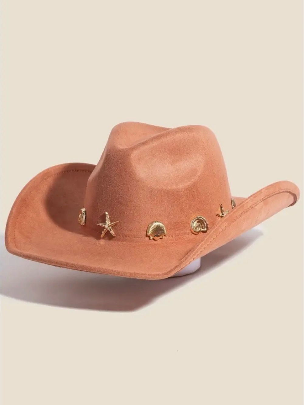 Coastal Cowgirl Suede Cowboy Hat with Gold Seashell Accents - Peach 🍑 NWT